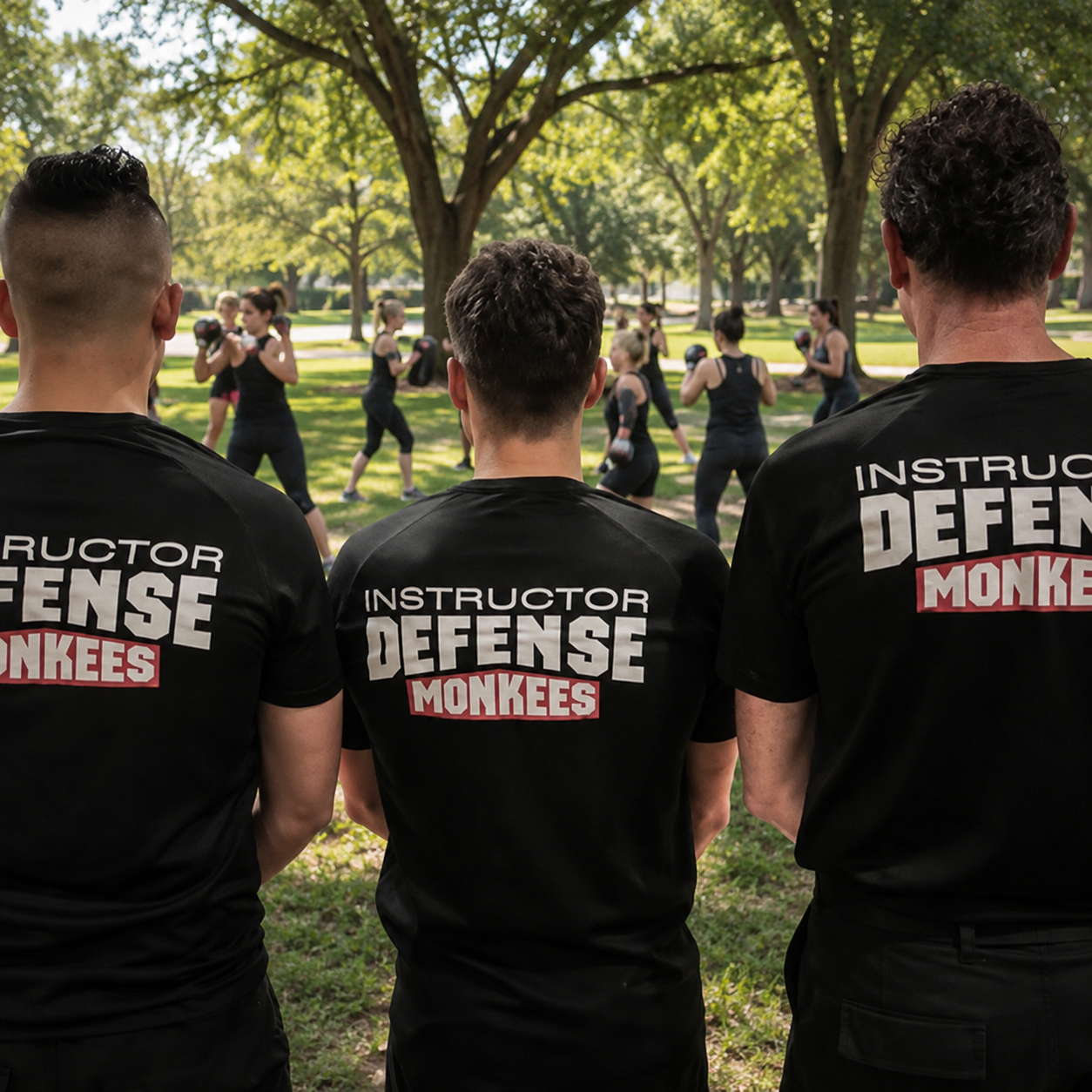 Instructeurs van DefenseMonkees in het park
